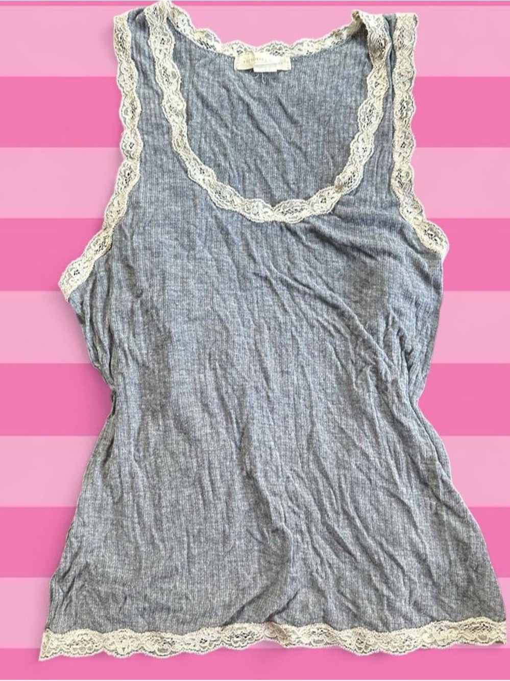 Victoria's Secret Gray Ribbed Lace-Trim Camisole